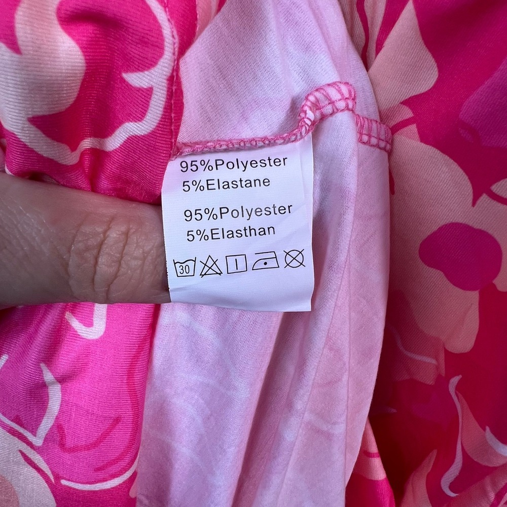 Grace Karin Pink Floral Maxi Dress XL Empire Waist Smocked Back Pockets Stretch - Picture 7 of 8